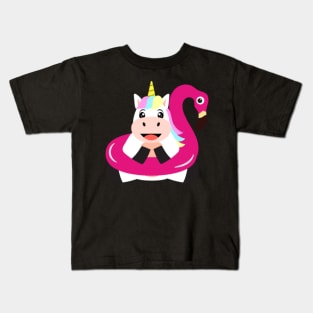 UNICORN WITH SWIMMING FLAMINGO Kids T-Shirt